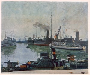 1918年西部戦線の続き、前線のイギリス人アーティストによる巡視船 作： John Lavery